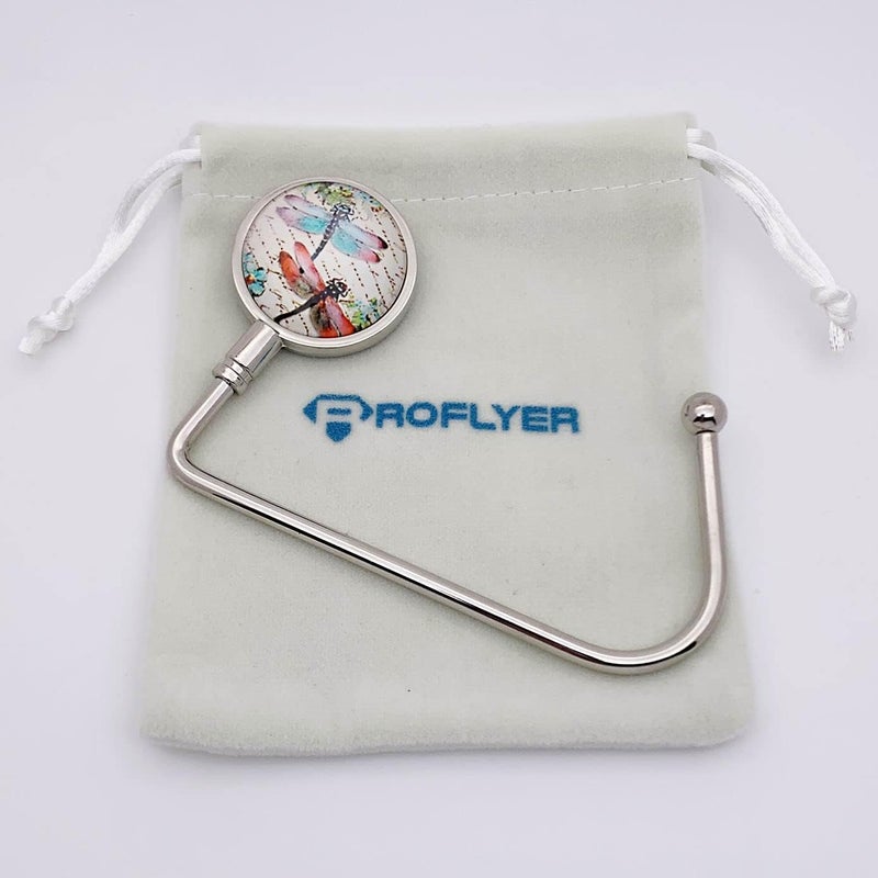 ROFLYER Purse Hook Hanger for Table Bar Handbag Hanger Safer Cleaner Bag Table Hanger with Velvet Pouch (Drangonfly) - Image 2