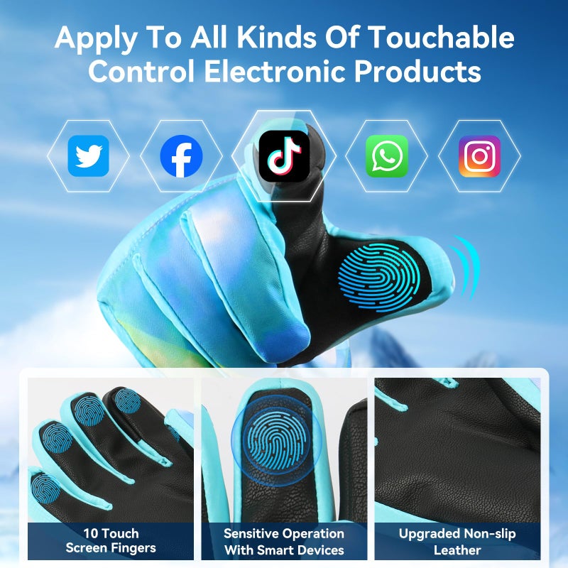 Pnosnesy Ski Gloves,Snow Gloves,Waterproof Cold Weather Winter Gloves for Parent Boys Girls- Cycling, Driving, Running - Image 3