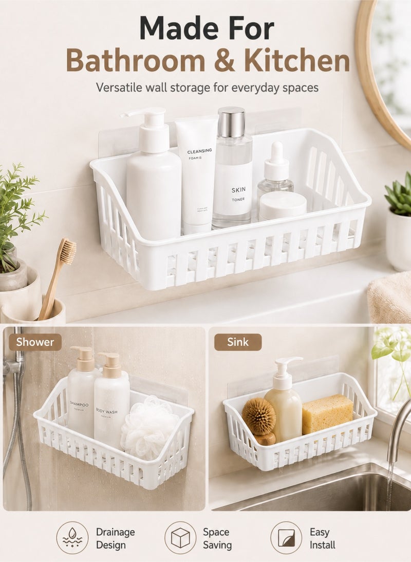 Leoxol Wall Mounted Storage Basket 1 Piece | Adhesive Bathroom Shelf Organizer | Plastic Kitchen Wall Shelf For Shower Sink And Bathroom Storage - Image 2