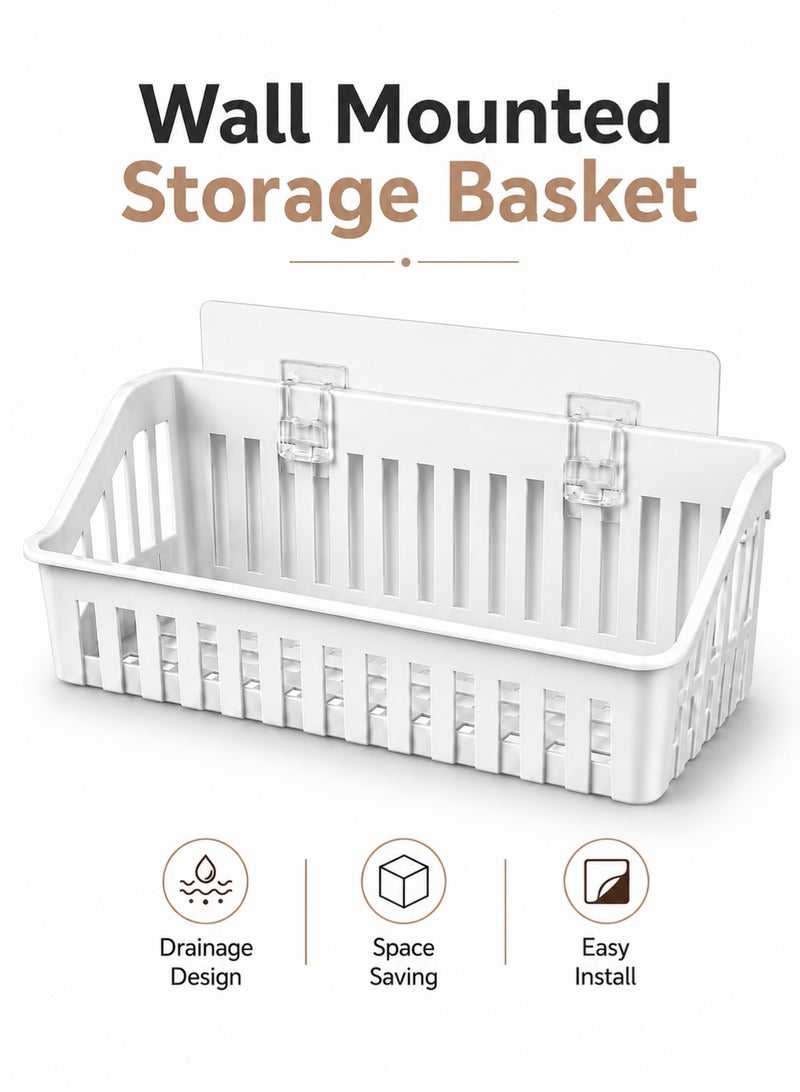 Leoxol Wall Mounted Storage Basket 1 Piece | Adhesive Bathroom Shelf Organizer | Plastic Kitchen Wall Shelf For Shower Sink And Bathroom Storage - Image 1