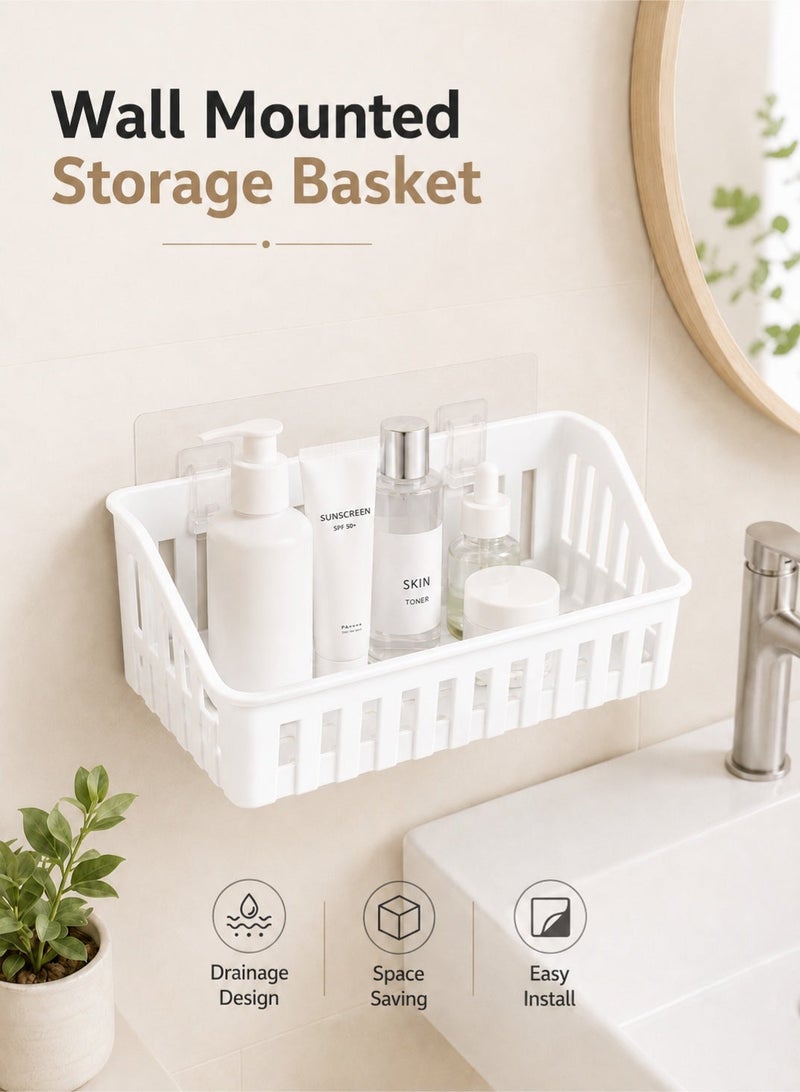 Leoxol Wall Mounted Storage Basket 1 Piece | Adhesive Bathroom Shelf Organizer | Plastic Kitchen Wall Shelf For Shower Sink And Bathroom Storage - Image 3