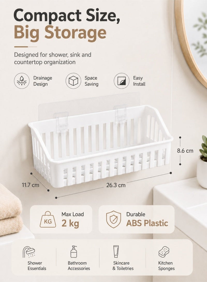 Leoxol Wall Mounted Storage Basket 1 Piece | Adhesive Bathroom Shelf Organizer | Plastic Kitchen Wall Shelf For Shower Sink And Bathroom Storage - Image 4