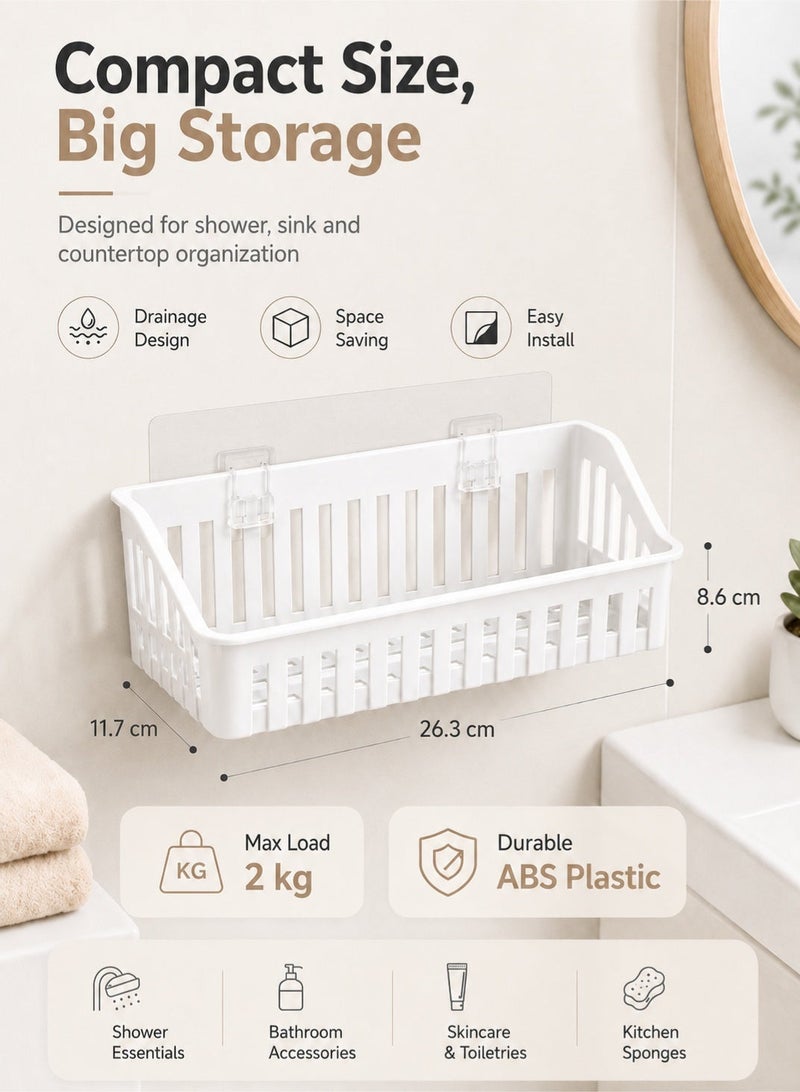 Leoxol Wall Mounted Storage Basket 1 Piece | Adhesive Bathroom Shelf Organizer | Plastic Kitchen Wall Shelf For Shower Sink And Bathroom Storage - Image 5