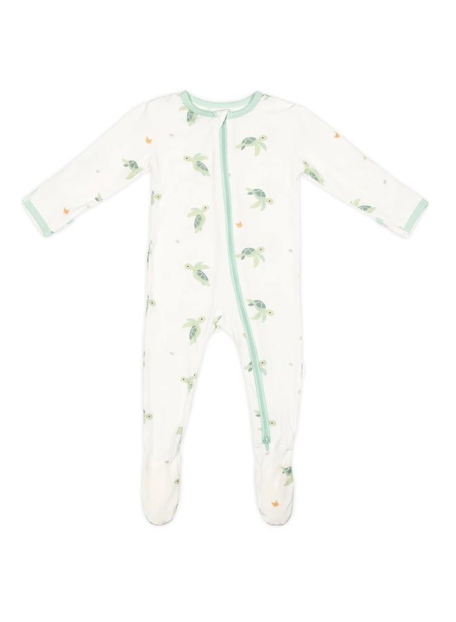 Bamboo Little Soft Viscose Footies, 2-Way Zipper, Unisex, 3-6 Months, Turtle, 95% Viscose made from 5% Spandex - Imported - Image 1