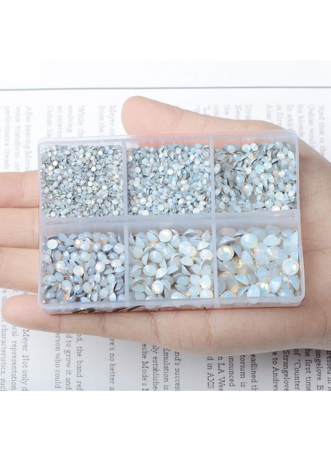 AD BEADS 4300 Pieces Flat Back Nail Art Rhinestones Round Beads 6 Sizes (26.5Mm) With Storage Organizer Boxrhinestones Picking Pen For Nail Art Phone Decorations Crafts Diy (Opal White) - Image 4