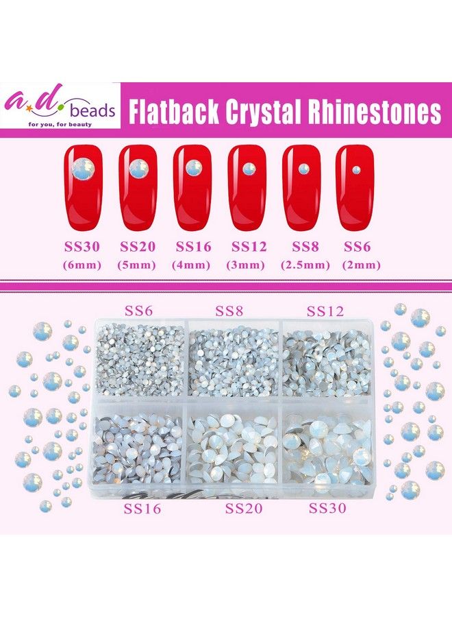 AD BEADS 4300 Pieces Flat Back Nail Art Rhinestones Round Beads 6 Sizes (26.5Mm) With Storage Organizer Boxrhinestones Picking Pen For Nail Art Phone Decorations Crafts Diy (Opal White) - Image 5
