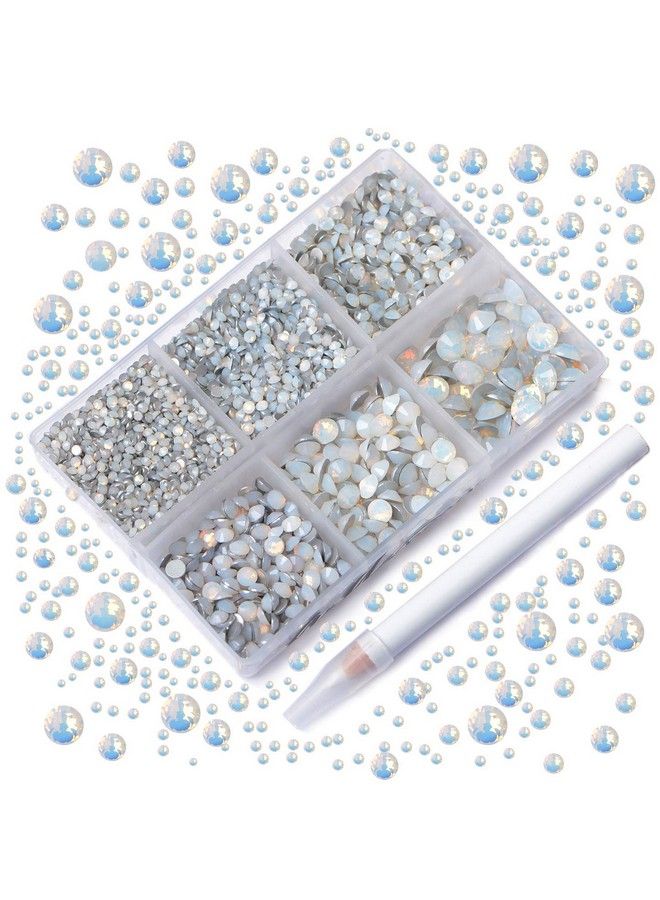 AD BEADS 4300 Pieces Flat Back Nail Art Rhinestones Round Beads 6 Sizes (26.5Mm) With Storage Organizer Boxrhinestones Picking Pen For Nail Art Phone Decorations Crafts Diy (Opal White) - Image 1