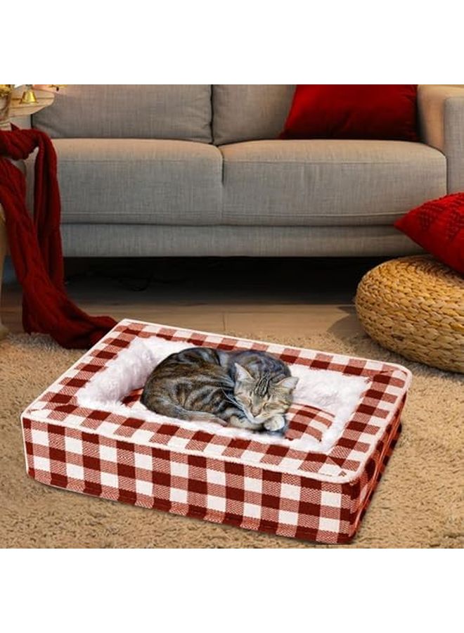 Red Tartan Cozy Calming Dog Bed Washable Removable For Small Medium Large Pets - Image 4