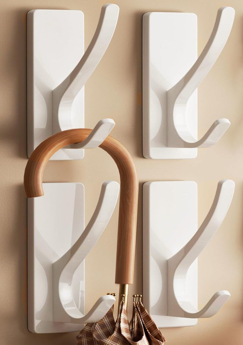 pickpiff Self Adhesive Coat Hooks for Hanging Heavy Duty Stainless Wall Hook for Towel Utensil Backpack Hat Sturdy Metal Hanger for Bathroom Kitchen Door White 4Pack