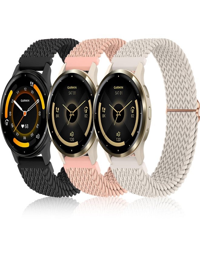 Bolesi Braid Bands for Garmin Venu 4 41mm/Venu 2S/Venu 3S/Vivoactive 4S/Vivomove 3S, 3 Pack 18mm Stretchy Nylon Loop Soft Sport Band Quick Release Wristband Breathable Elastic Strap for Men Women - Image 1