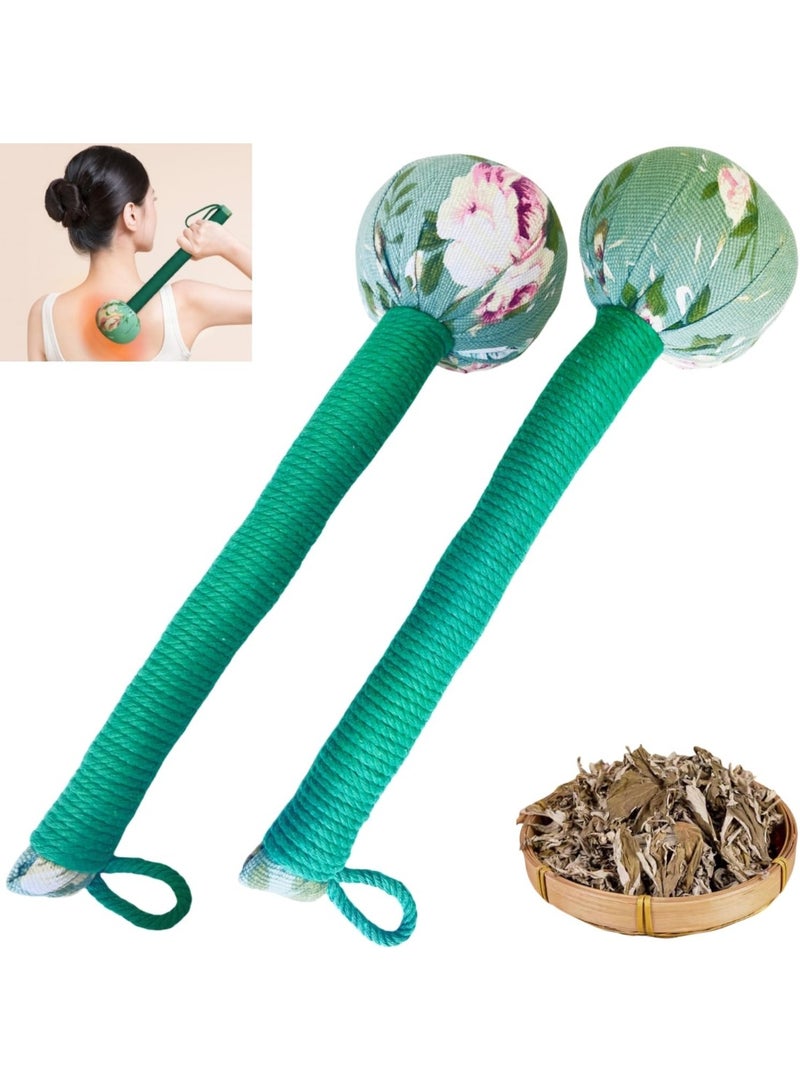 Pack of 2 Long Wormwood Massage Hammers, Handheld Long Handle Lymphatic Drainage Massage Tools, Manual Knocking Massager for Relieving Back & Muscle Pain, Green, 12.5 Inches - Image 1