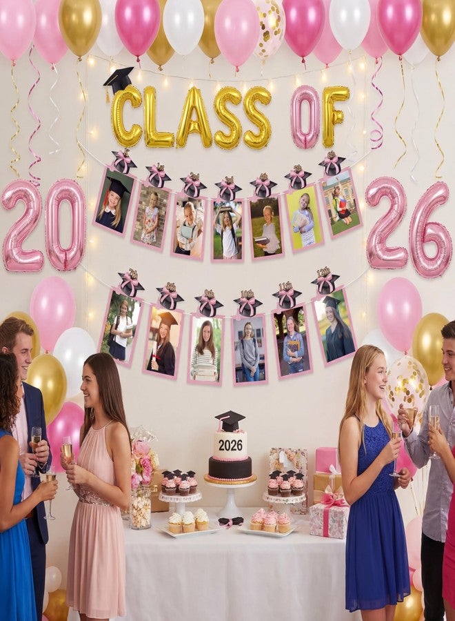 Marspark Pink Bow Graduation Photo Banner K-12th Grade Class of 2026 Coquette Picture Banner Pink Graduation Party Supply Suitable for 4" x 6" photos Middle High School College Party Supplies - Image 5