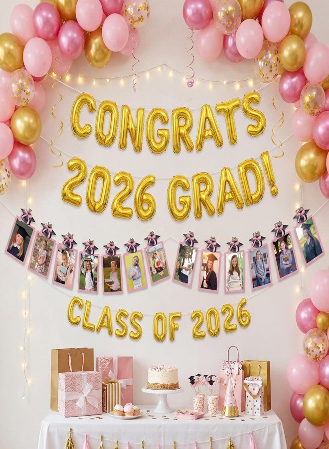 Marspark Pink Bow Graduation Photo Banner K-12th Grade Class of 2026 Coquette Picture Banner Pink Graduation Party Supply Suitable for 4" x 6" photos Middle High School College Party Supplies - Image 4