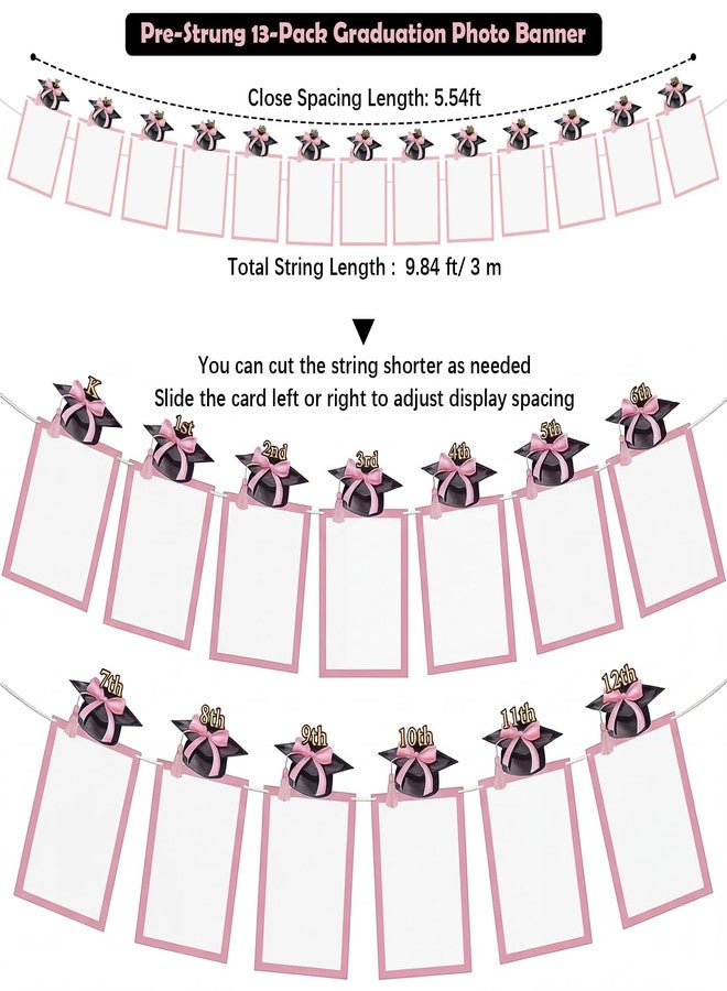 Marspark Pink Bow Graduation Photo Banner K-12th Grade Class of 2026 Coquette Picture Banner Pink Graduation Party Supply Suitable for 4" x 6" photos Middle High School College Party Supplies - Image 3