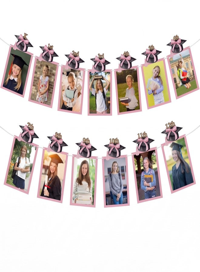 Marspark Pink Bow Graduation Photo Banner K-12th Grade Class of 2026 Coquette Picture Banner Pink Graduation Party Supply Suitable for 4" x 6" photos Middle High School College Party Supplies - Image 1