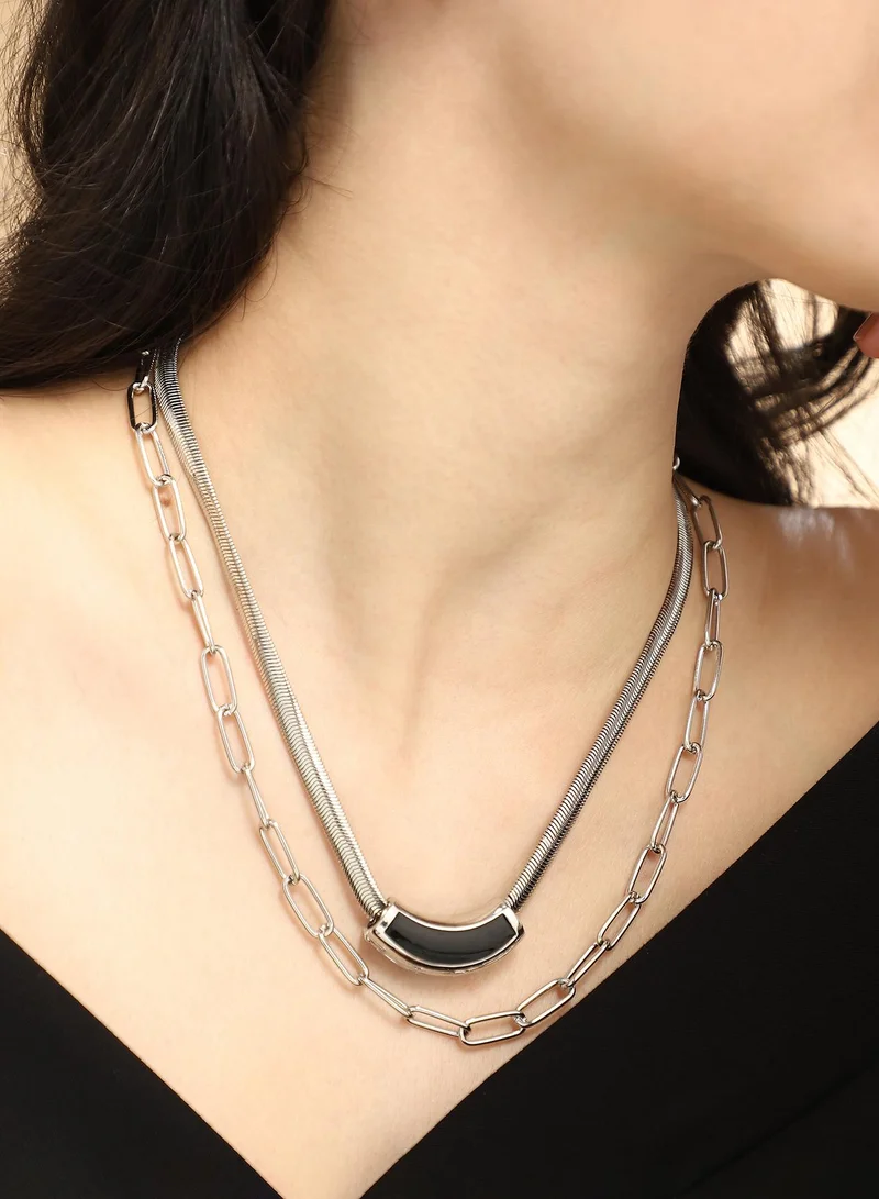 SOHI Women The Sylvan-Snakechain Multi-Layer Necklace | Chrome  Colour | One-Size | Metallic Alloy Material | Lobster Clasp Closure | Necklace For Casual & Evening Wear