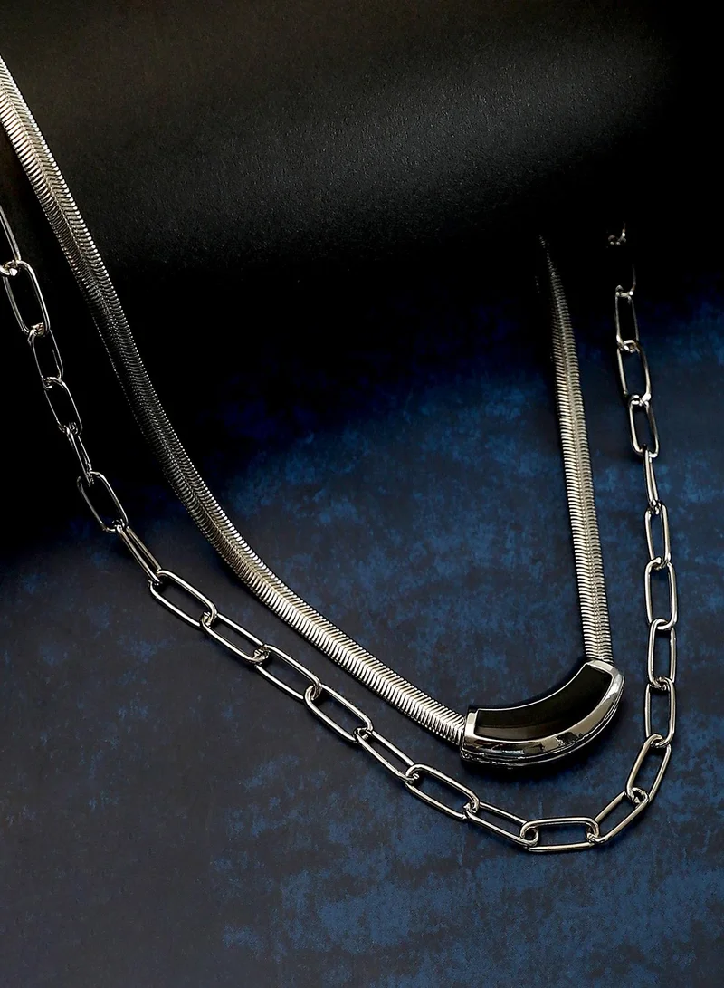 SOHI Women The Sylvan-Snakechain Multi-Layer Necklace | Chrome  Colour | One-Size | Metallic Alloy Material | Lobster Clasp Closure | Necklace For Casual & Evening Wear