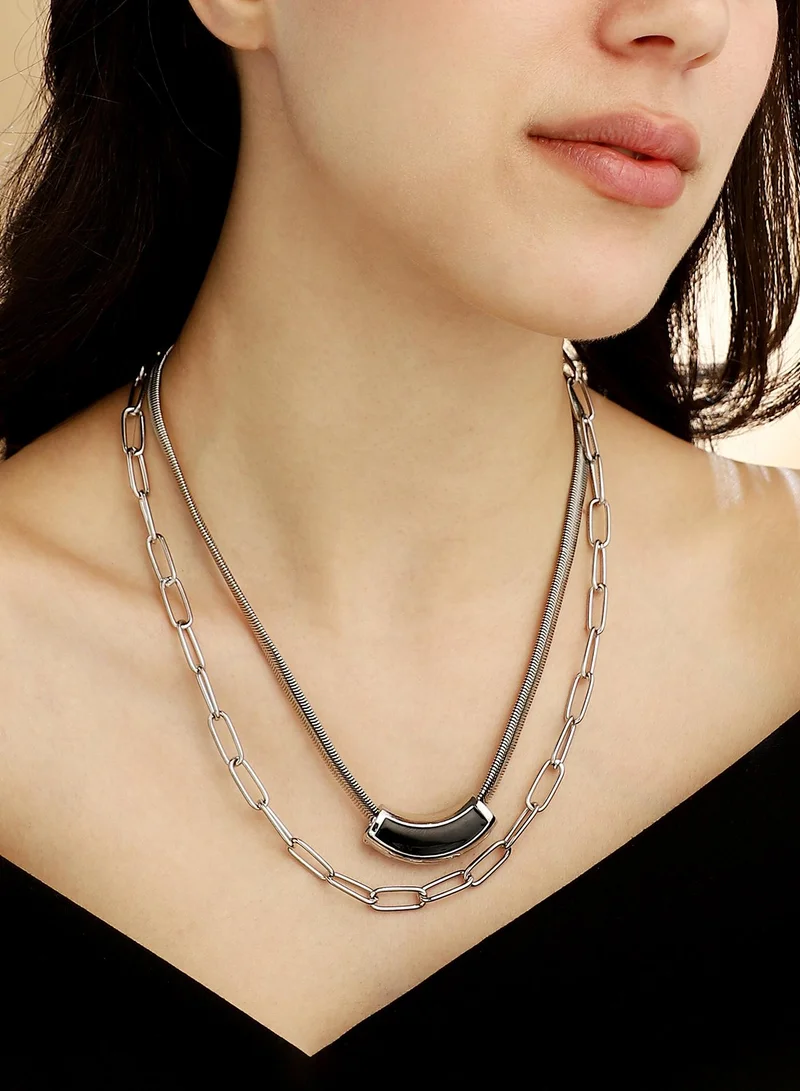 Sohi  Women The Sylvan-Snakechain Multi-Layer Necklace | Chrome  Colour | One-Size | Metallic Alloy Material | Lobster Clasp Closure | Necklace For Casual & Evening Wear for Women | Best Price UAE
