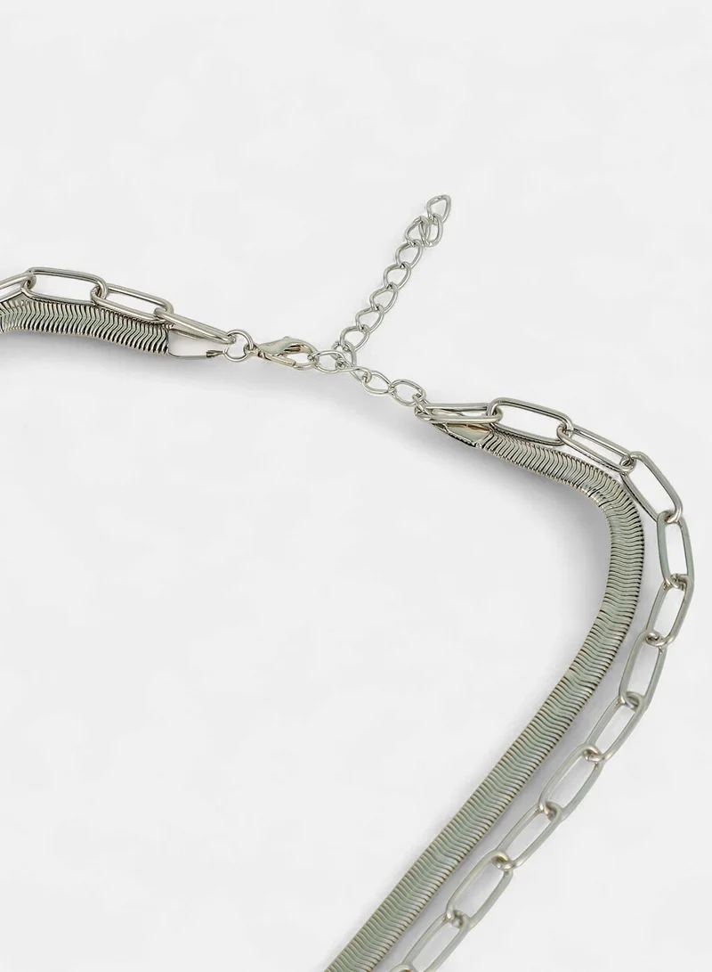 Sohi  Women The Sylvan-Snakechain Multi-Layer Necklace | Chrome  Colour | One-Size | Metallic Alloy Material | Lobster Clasp Closure | Necklace For Casual & Evening Wear for Women | Best Price UAE