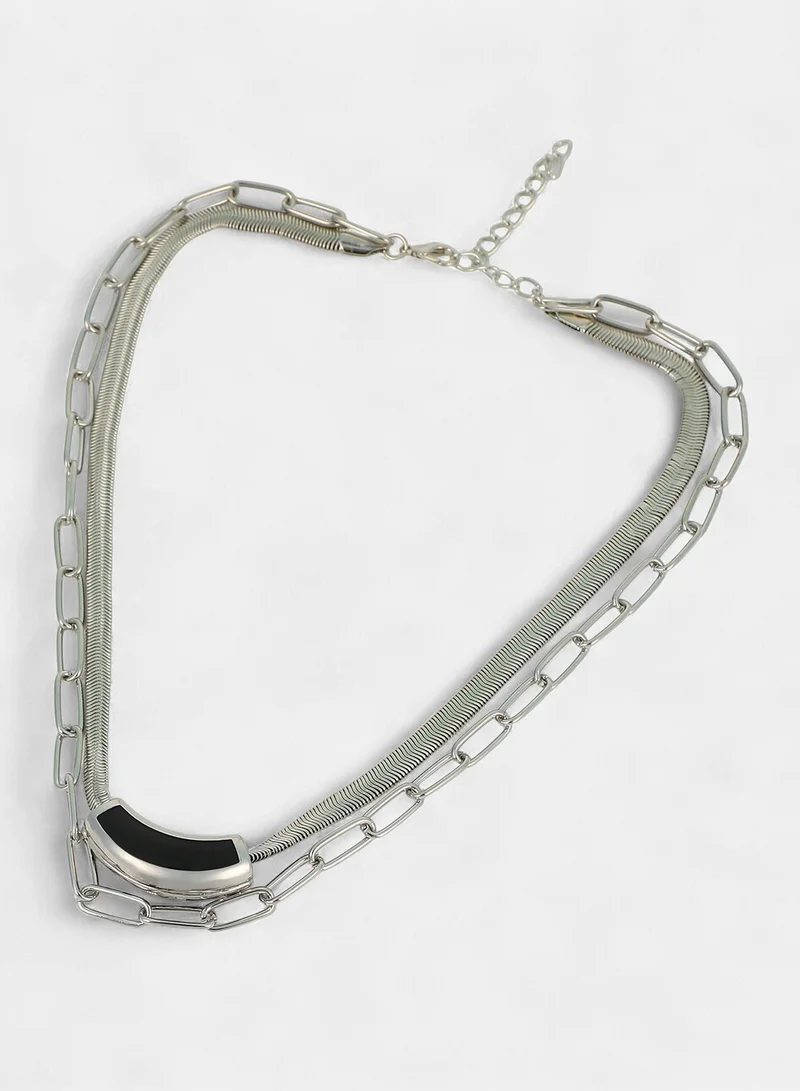 Sohi  Women The Sylvan-Snakechain Multi-Layer Necklace | Chrome  Colour | One-Size | Metallic Alloy Material | Lobster Clasp Closure | Necklace For Casual & Evening Wear for Women | Best Price UAE