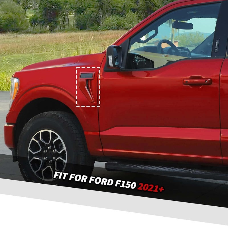 Jimen Fit for Ford F150 2021-2024, 4PCS Fender Side Vent Badge Emblem Cover Trim (Red) - Image 2