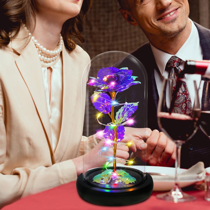 Childom Birthday Gifts for Women Christmas Rose Gifts for Women Mom Gifts for Her Colorful Purple Light Up Rose in A Glass Dome with Colorful light Rose Gifts for Wife Girl Anniversary Thanksgiving - Image 3