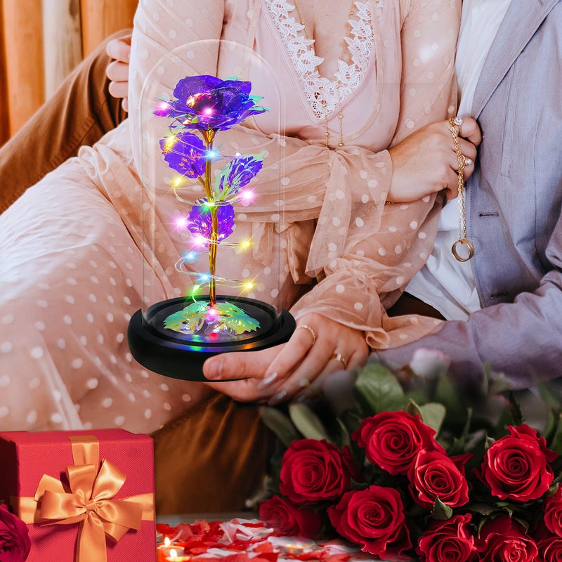 Childom Birthday Gifts for Women Christmas Rose Gifts for Women Mom Gifts for Her Colorful Purple Light Up Rose in A Glass Dome with Colorful light Rose Gifts for Wife Girl Anniversary Thanksgiving - Image 2