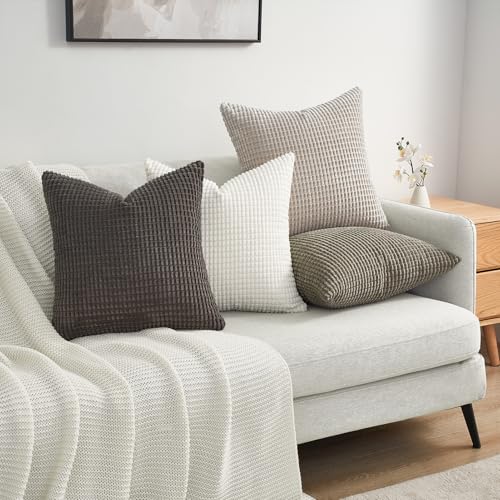 Topfinel Neutral Grey Throw Pillows Covers for Couch Living RoomBoho Corduroy Striped Grey Cushion Covers Holiday 4 Packs Nordic Cushion CaseVintage Fluffy Large Bedroom Shams 18x18 Inch Set of 4 - Image 3