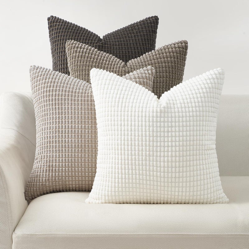 Topfinel Neutral Grey Throw Pillows Covers for Couch Living RoomBoho Corduroy Striped Grey Cushion Covers Holiday 4 Packs Nordic Cushion CaseVintage Fluffy Large Bedroom Shams 18x18 Inch Set of 4 - Image 2
