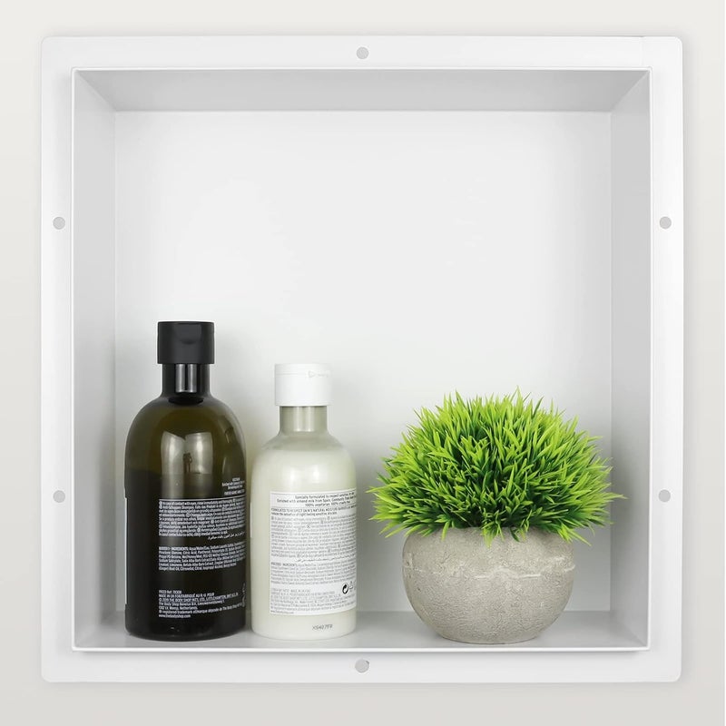 Bernkot Stainless Steel Shower Niche 12" X 12" White No Tile Needed Niche Shower for Bathroom Storage Recessed Wall Niches Bathroom Shelf Flush Mounted Installation - Image 1