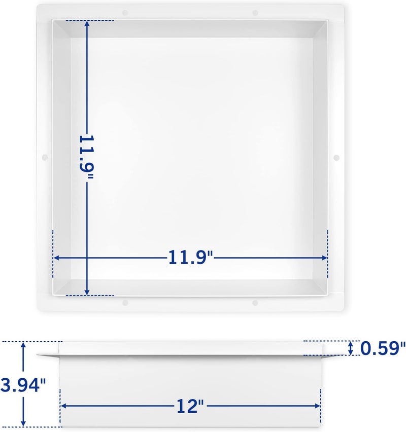 Bernkot Stainless Steel Shower Niche 12" X 12" White No Tile Needed Niche Shower for Bathroom Storage Recessed Wall Niches Bathroom Shelf Flush Mounted Installation - Image 3