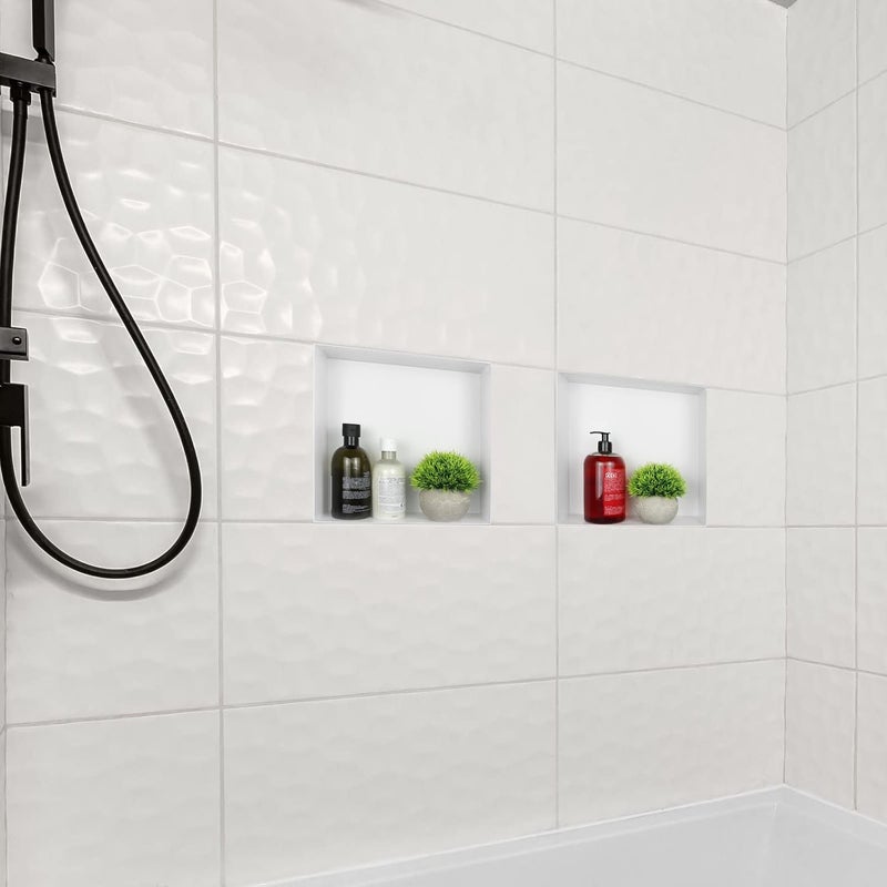 Bernkot Stainless Steel Shower Niche 12" X 12" White No Tile Needed Niche Shower for Bathroom Storage Recessed Wall Niches Bathroom Shelf Flush Mounted Installation - Image 2