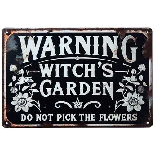 ERLOOD Warning Witch's Garden Do Not Pick The Flowers Metal Tin Sign Vintage Wall Decoration Home Garden Kitchen Art Sign 8 x 12 - Image 1
