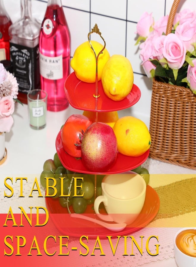 Layhit 1 Pack Valentine's Day 3 Tier Cupcake Stand Heart Shaped 3 Tiered Serving Trays for Party Plastic Tray Dessert Cupcake Stand for Tea Party Baby Shower Wedding (Pink) - Image 5