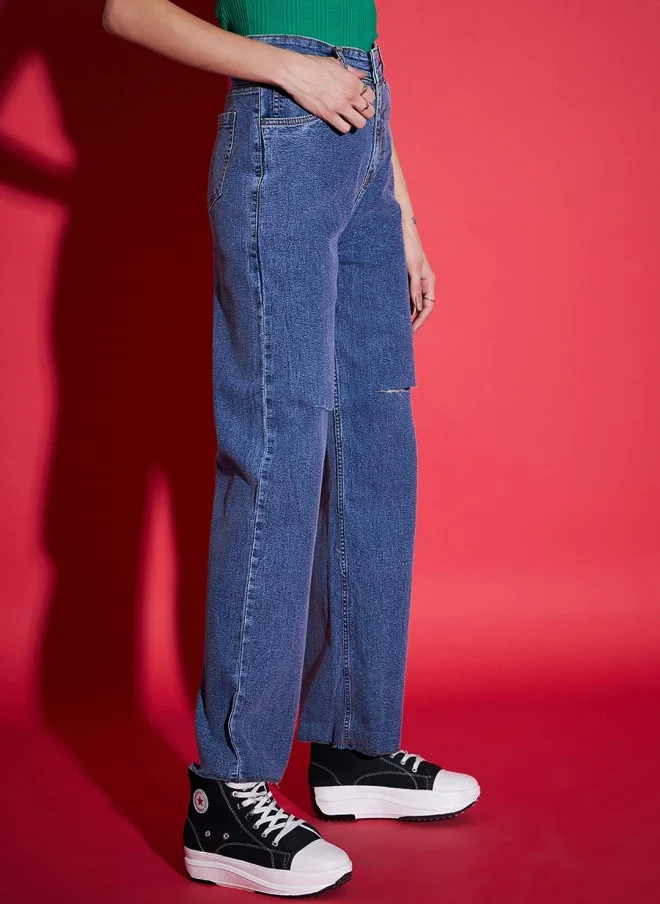 ساسافراس Navy Blue High-Rise Straight Fit Jeans for Women