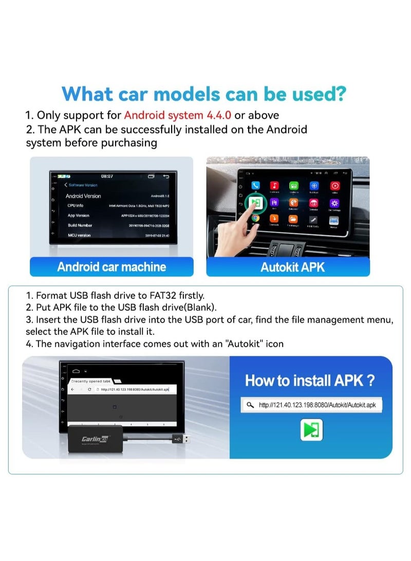 CarPlay Dongle Adapter for Android Head Units (4.4.0+), Upgraded Version with Built-in APK, Supports Wired/Wireless CarPlay & Android Auto, Online Upgrades Available. - Image 4
