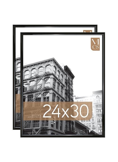 MCS MCS Trendsetter 24x30 Poster Frame Black HighGloss Vertical  Horizontal Wall Hanging Large Picture Frame for Photos Posters  Art Prints 2Pack 