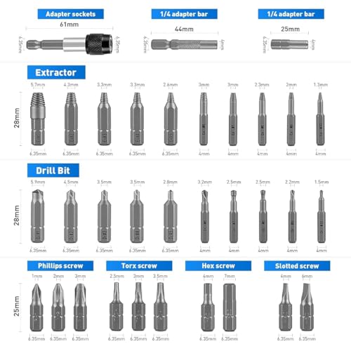 Serplex® 33PCS Damaged Screw Extractor Set Stripped Screw Extractor Set for Broken Bolt, Screw Extractor Remover Tool with Socket Extension Drill Bits Tools Set, Easily Remove Stripped Screws - Image 2