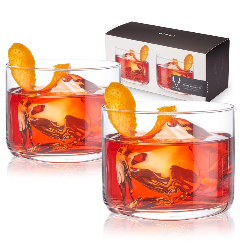 Viski Raye Crystal Negroni Glasses Lowball Cocktail Glasses Premium Crystal Glassware 8oz Tumbler Glasses Set of 2