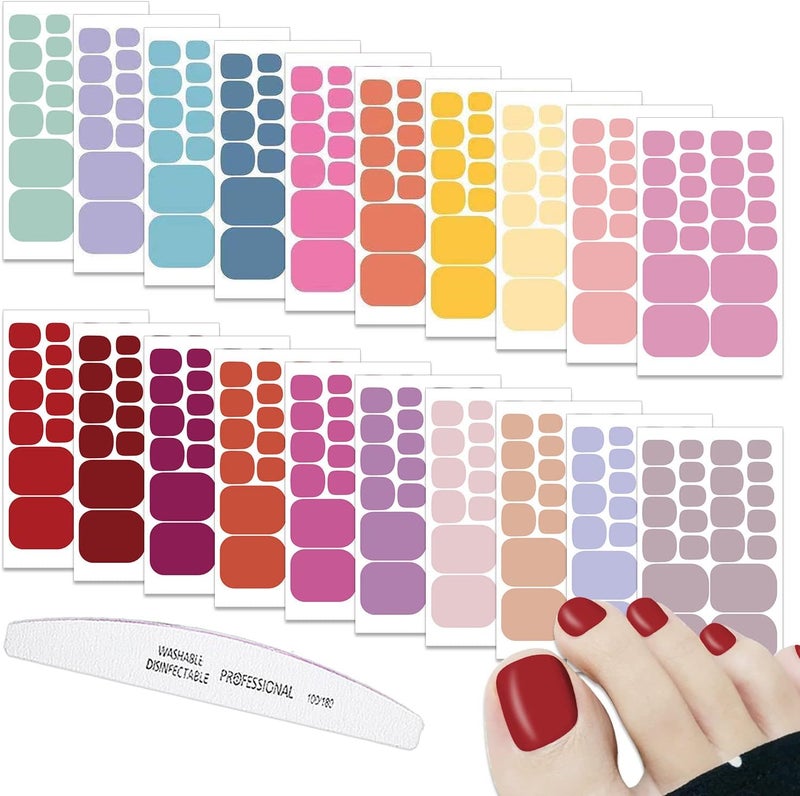 WOKOTO WOKOTO 20 Sheets 440 Pcs Solid Toe Nail Stickers Full Nail Wraps Self Adhesive Nail Decals Full Cover Nail Polish Strips for Women Girls with Nail File Nail Gel Stickers for Nails Gel Polish Stickers
