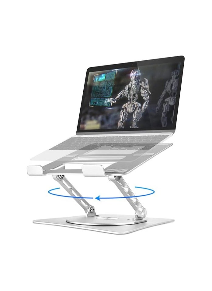 Generic Adjustable Aluminum Laptop Stand with 360° Rotating Base – Ergonomic Foldable Holder for Laptops up to 16 Inches, Silver  - Image 1