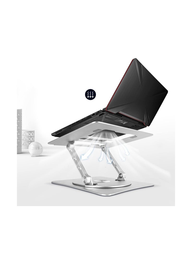 Generic Adjustable Aluminum Laptop Stand with 360° Rotating Base – Ergonomic Foldable Holder for Laptops up to 16 Inches, Silver  - Image 2