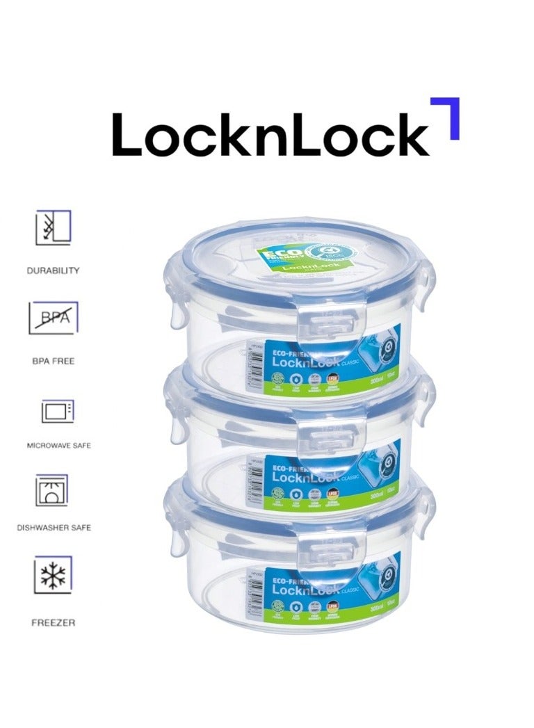 LocknLock لوك إن لوك 300 مل حاوية طعام دائرية محكمة الإغلاق - عبوة من 3 - خالية من BPA، آمنة للاستخدام في الميكروويف، الفريزر، وغسالة الصحون