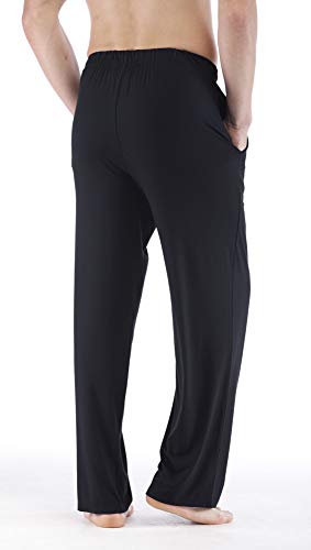 GYS Men's Bamboo Viscose Pajama Pants, Soft Sleep Lounge Pants Comfy Pj Bottoms with Pockets & Drawstring, Black, Large - Image 5