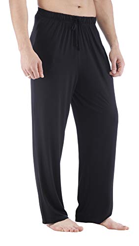 GYS Men's Bamboo Viscose Pajama Pants, Soft Sleep Lounge Pants Comfy Pj Bottoms with Pockets & Drawstring, Black, Large - Image 1
