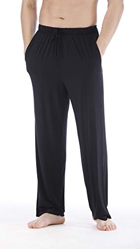 GYS Men's Bamboo Viscose Pajama Pants, Soft Sleep Lounge Pants Comfy Pj Bottoms with Pockets & Drawstring, Black, Large - Image 4