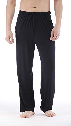 GYS Men's Bamboo Viscose Pajama Pants, Soft Sleep Lounge Pants Comfy Pj Bottoms with Pockets & Drawstring, Black, Large - Image 2
