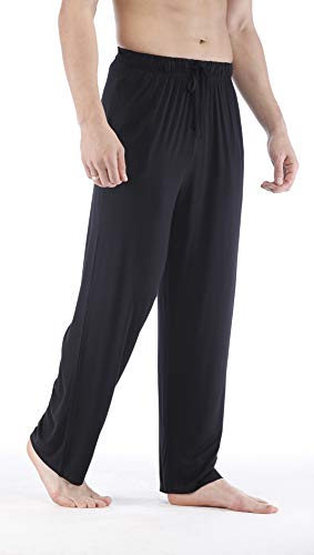 GYS Men's Bamboo Viscose Pajama Pants, Soft Sleep Lounge Pants Comfy Pj Bottoms with Pockets & Drawstring, Black, Large - Image 3