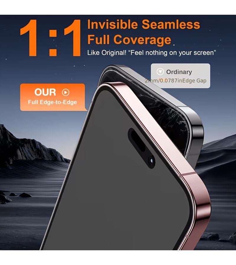 2Pcs Full Coverage Matte Frosted Privacy Screen Protector 9H Hardness Edge Protection Anti Drop Anti Scratch Easy Installation Bubble Free Compatible With iPhone 16e - Image 3