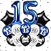 TagreSpike Happy 15th Birthday Balloons Decorations Navy Blue Black White Fifteen Balloons Number 15 Foil Star Balloon Hello 15 Birthday Latex Balloons for Boys Girls 15 Years Old Bday Party Supplies - Image 2